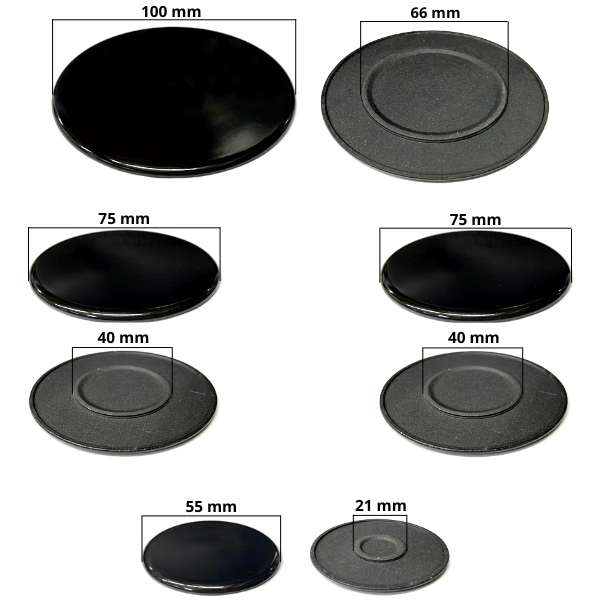 Kit bruciatori e piattelli spartifiamma neri lucidi piano cottura cucina a gas 5 fuochi Whirlpool