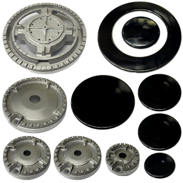 Kit bruciatori e piattelli spartifiamma neri lucidi piano cottura cucina a gas 5 fuochi Whirlpool