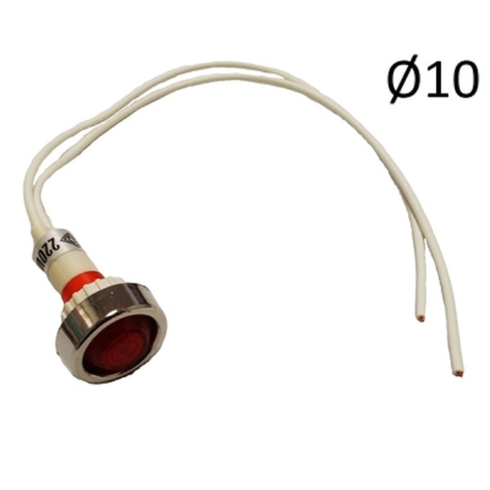 Lampada spia rossa luminosa ricambio da incasso con fili e ghiera di fissaggio cromata
