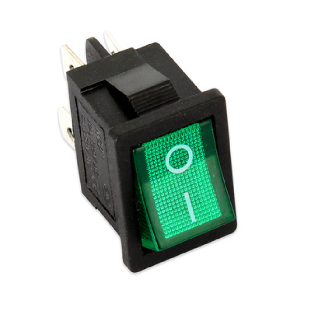 Interruttore luminoso verde da incasso bipolare 6 A 250 V cava 13x 20