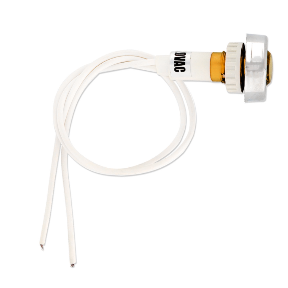 Lampada spia gialla luminosa ricambio da incasso con fili e ghiera di fissaggio cromata