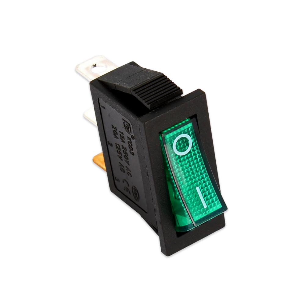 Interruttore luminoso verde da incasso unipolare 15 A 3 faston foro cava 11x 30