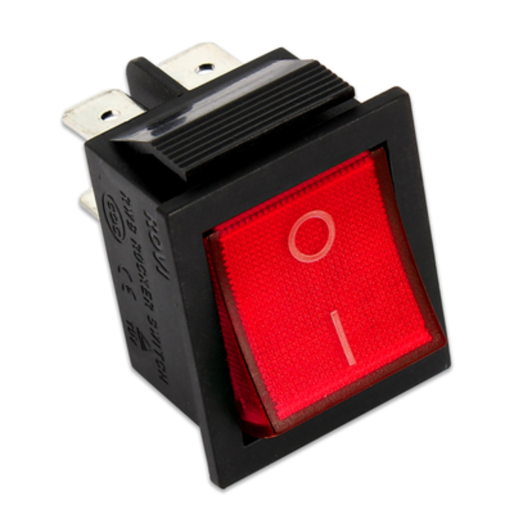Interruttore luminoso rosso da incasso bipolare 16A 4 faston cava