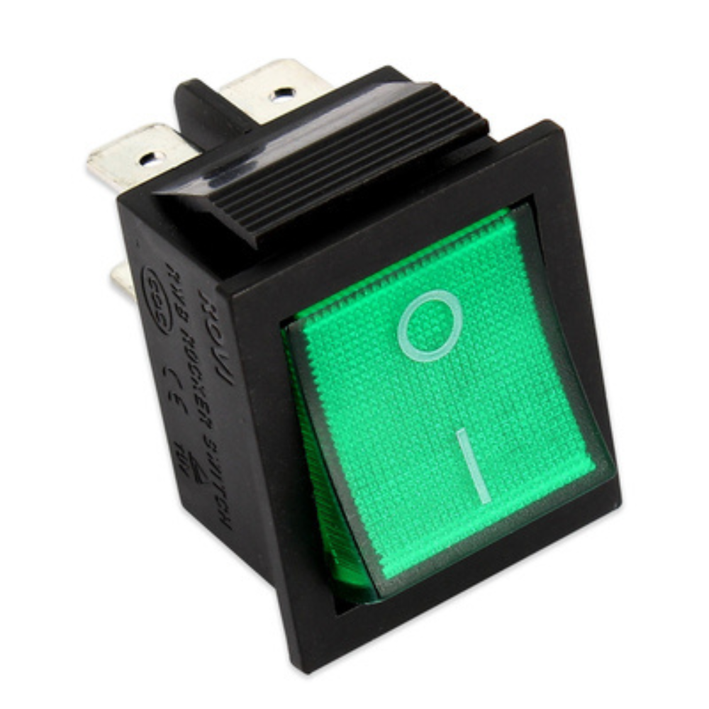 Interruttore luminoso verde da incasso bipolare 16A 4 faston cava