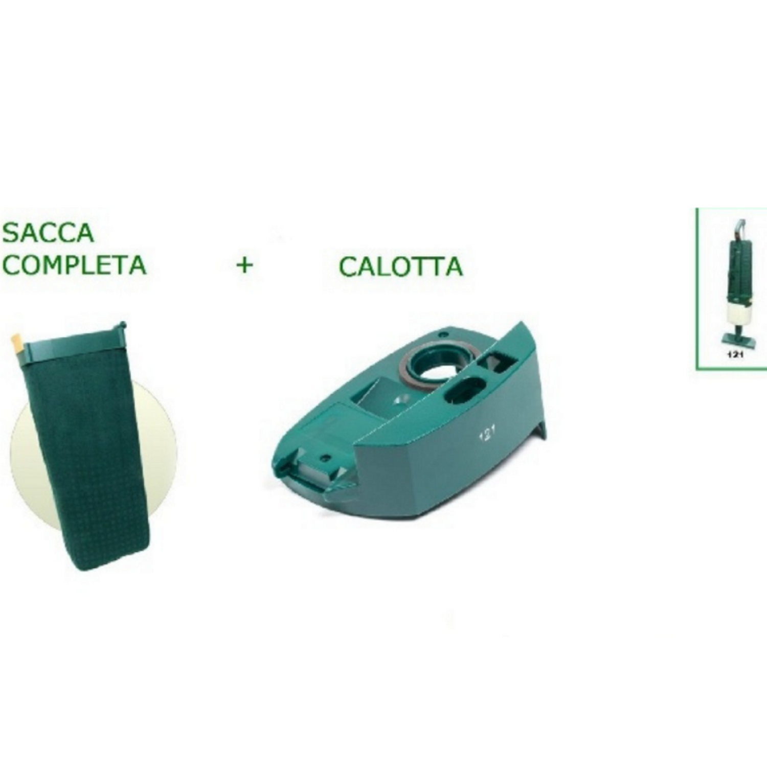 Vorwerk Folletto sacca portasacchetti filtro e calotta chiusura motore vk121