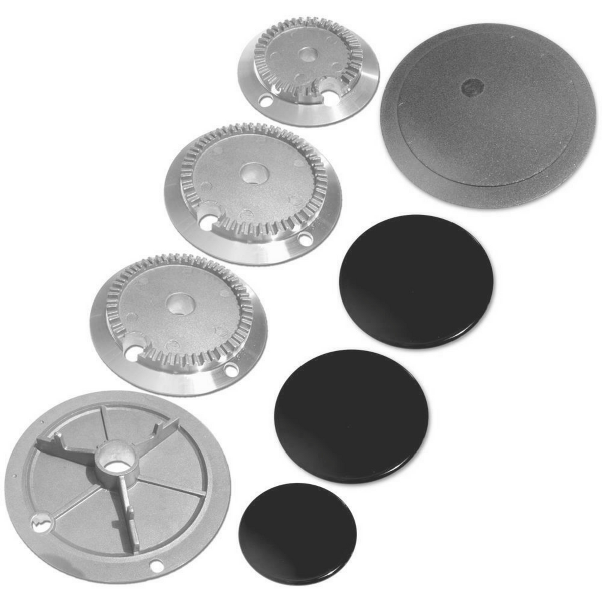 Kit bruciatori e piattelli neri lucidi piano cottura cucina a gas - Aeg Electrolux Castor Privileg Rex Zanussi Zoppas - 4 fuochi