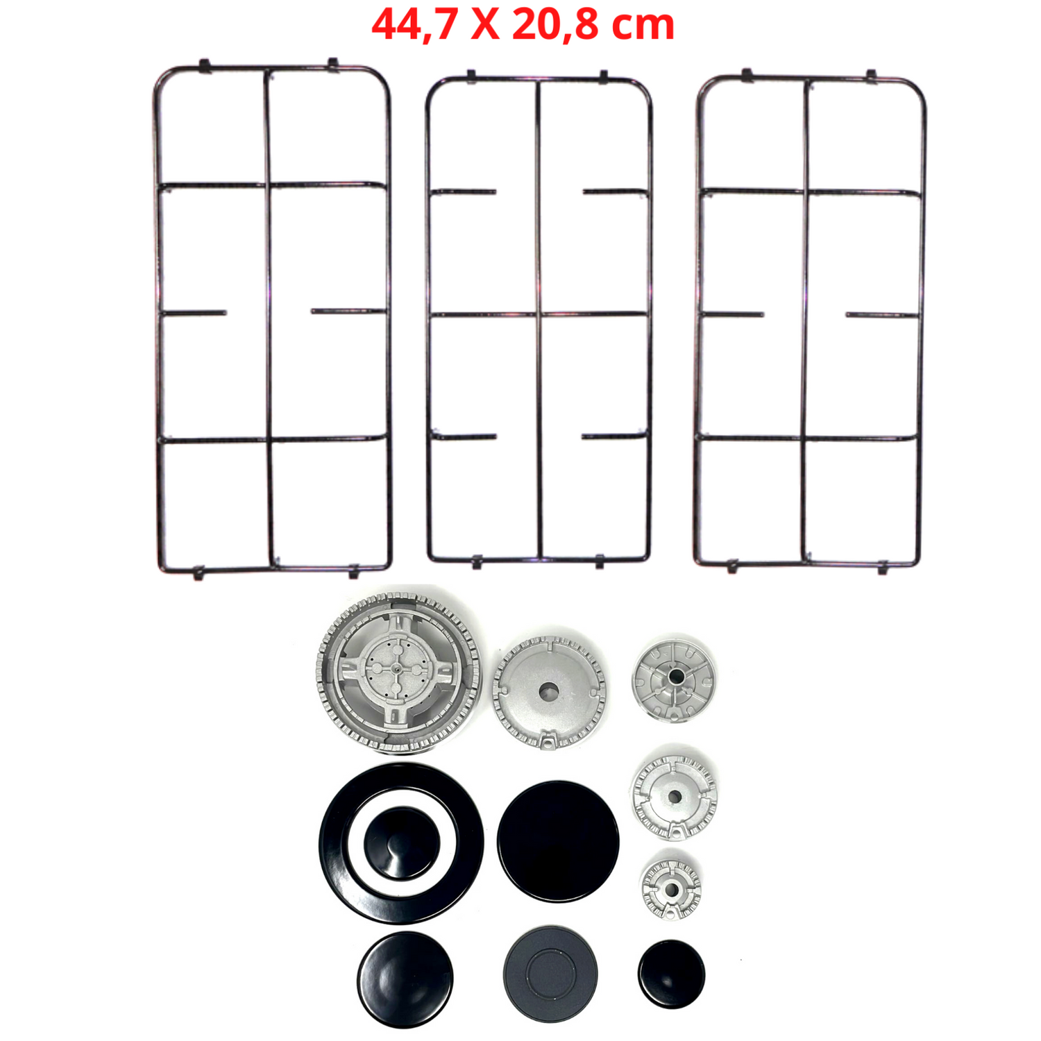 kit rinnovo 3 griglie e kit bruciatori e piattelli spartifiamma per piano cottura cucina gas Hotpoint Ariston 5 fuochi