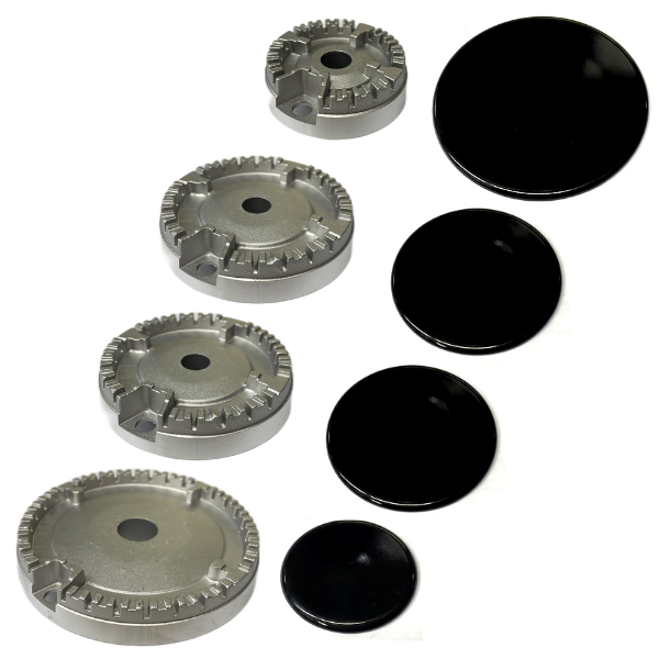Kit bruciatori e piattelli sparifiamma neri lucidi cucina a gas piano cottura 4 fuochi Hotpoint Ariston Indesit
