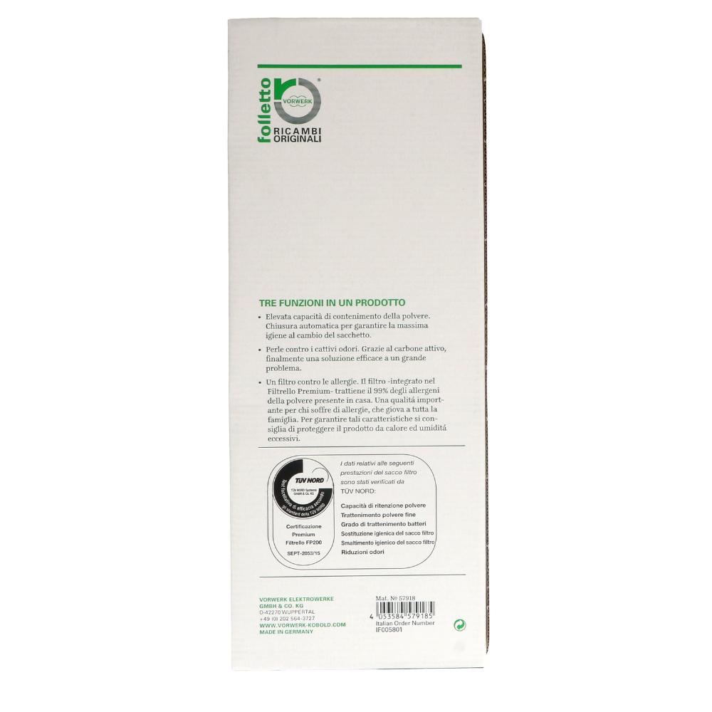 Confezione 6 sacchetti Robot Vorwerk Folletto per modello VR7 VK200 ricambio originale