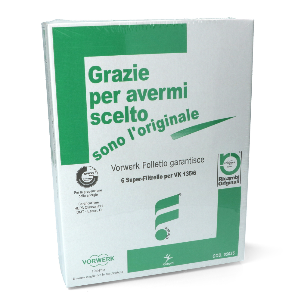 Ricambio Confezione 6 Sacchetti microfibra Vorwerk Folletto modelli VK135 VK136 originali 45030