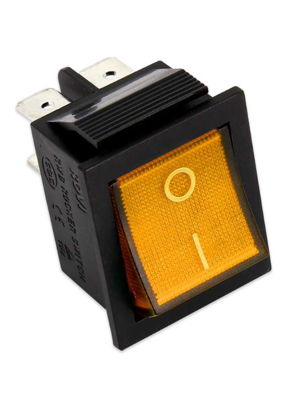 Interruttore luminoso giallo da incasso bipolare 16A 4 faston cava