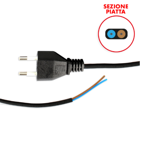 Cavo piatto per phon asciugacapelli 2mt spina italia nero universale
