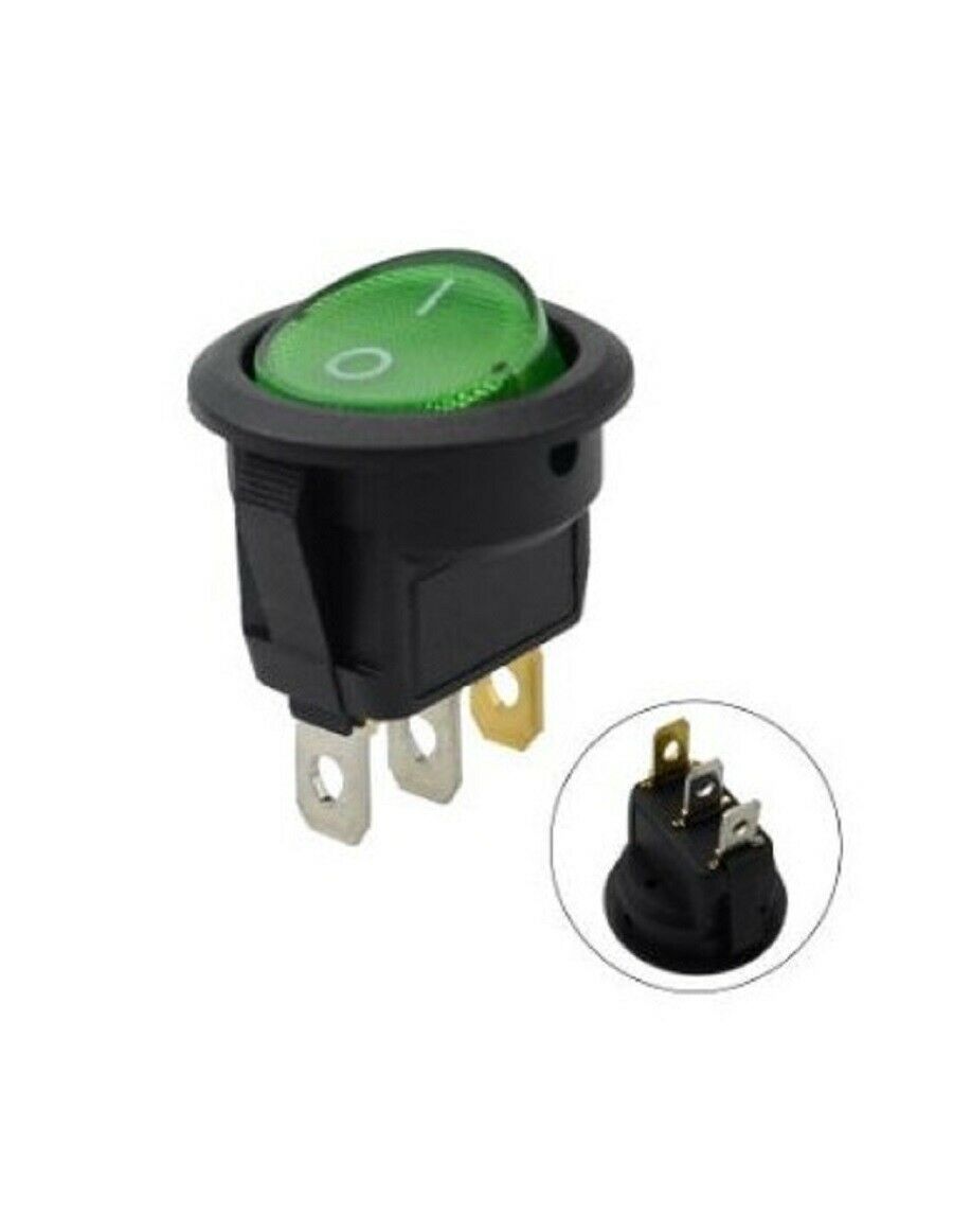 Interruttore luminoso verde tondo da incasso . ricambio a bilanciere