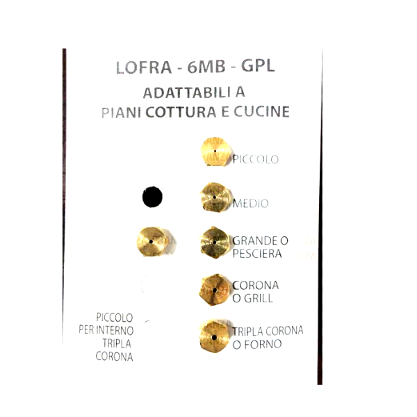 LOFRA SERIE UGELLI PIANO COTTURA CUCINE GAS 5 FUOCHI + FORNO- GAS GPL - 6MB  - Rossi Ricambi
